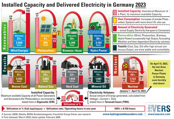 Installed Capacity and Delivered Electricity in Germany 2023